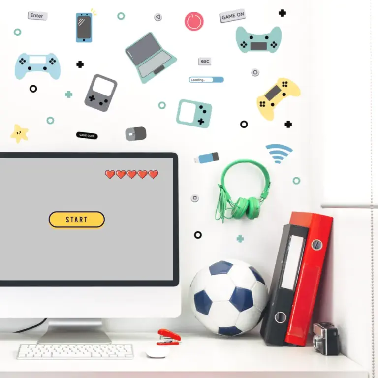 Gaming wall stickers above a desk