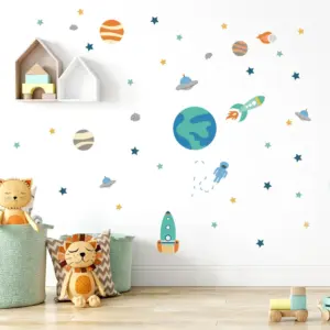 Space wall stickers in a kids' room