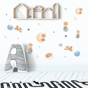 Mikkel on the moon wall stickers in a kids' room