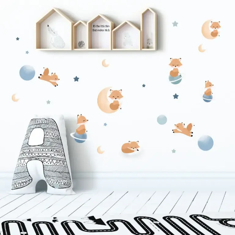 Mikkel on the moon wall stickers in a kids' room
