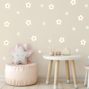 Daisy (white) wall stickers placed in a kids' room