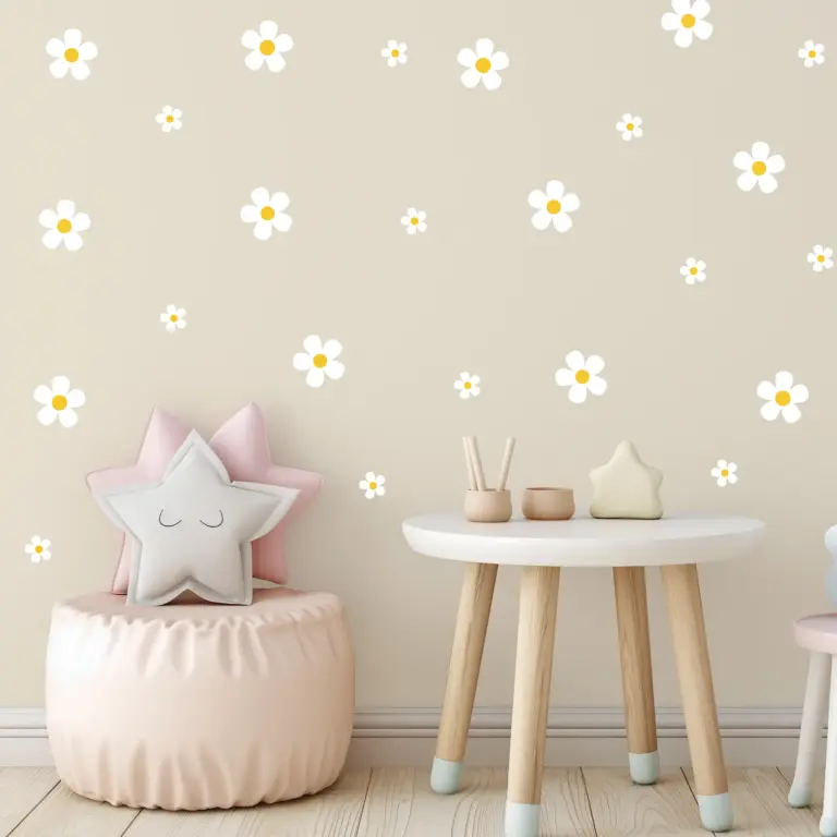 Daisy (white) wall stickers placed in a kids' room