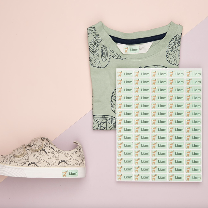 Personalised name label featuring a deer and the name "liam"