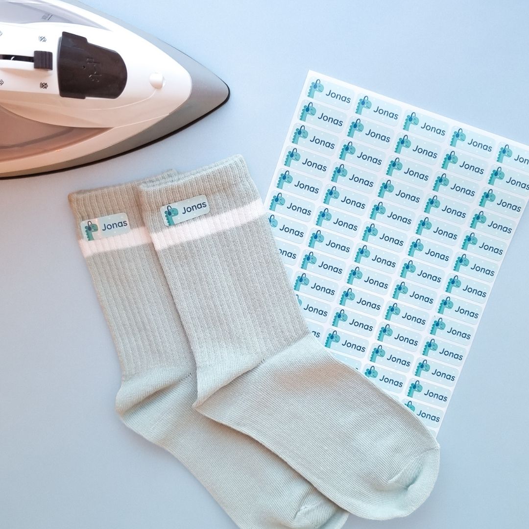 Iron-on labels on socks