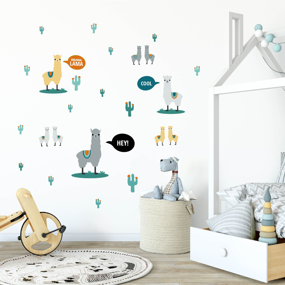 Llama wall stickers with fun speech bubbles and cacti