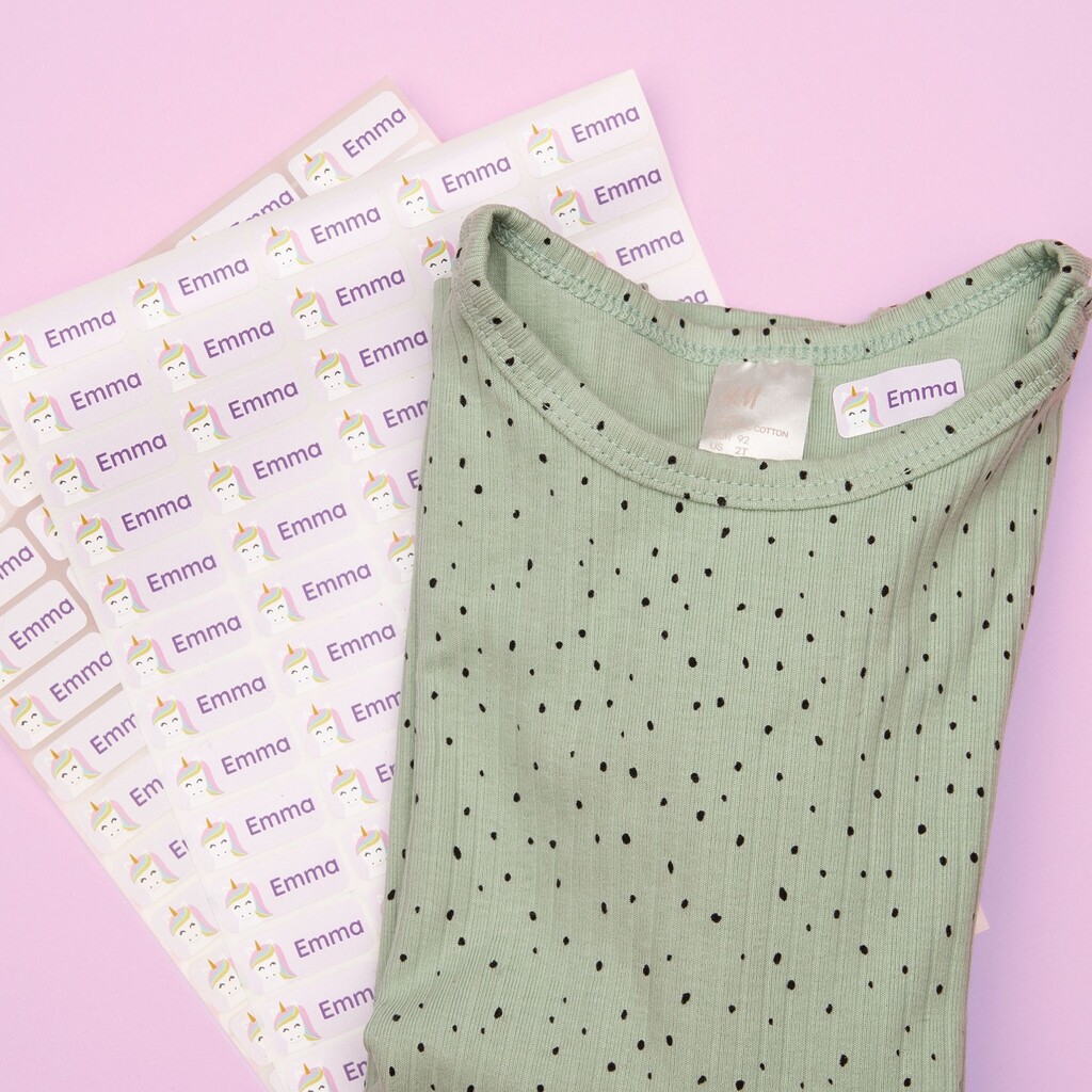 How to remove iron-on labels: step-by-step guide 2 Iron on-label with a unicorn and the name emma on a shirt