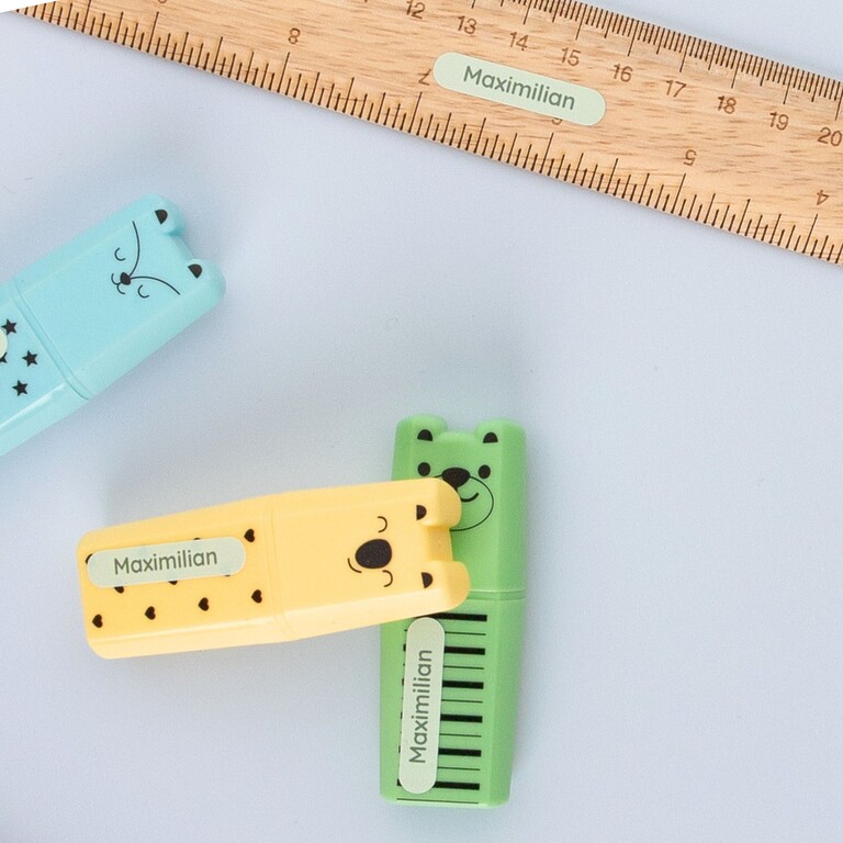pencil labels on markers and ruler