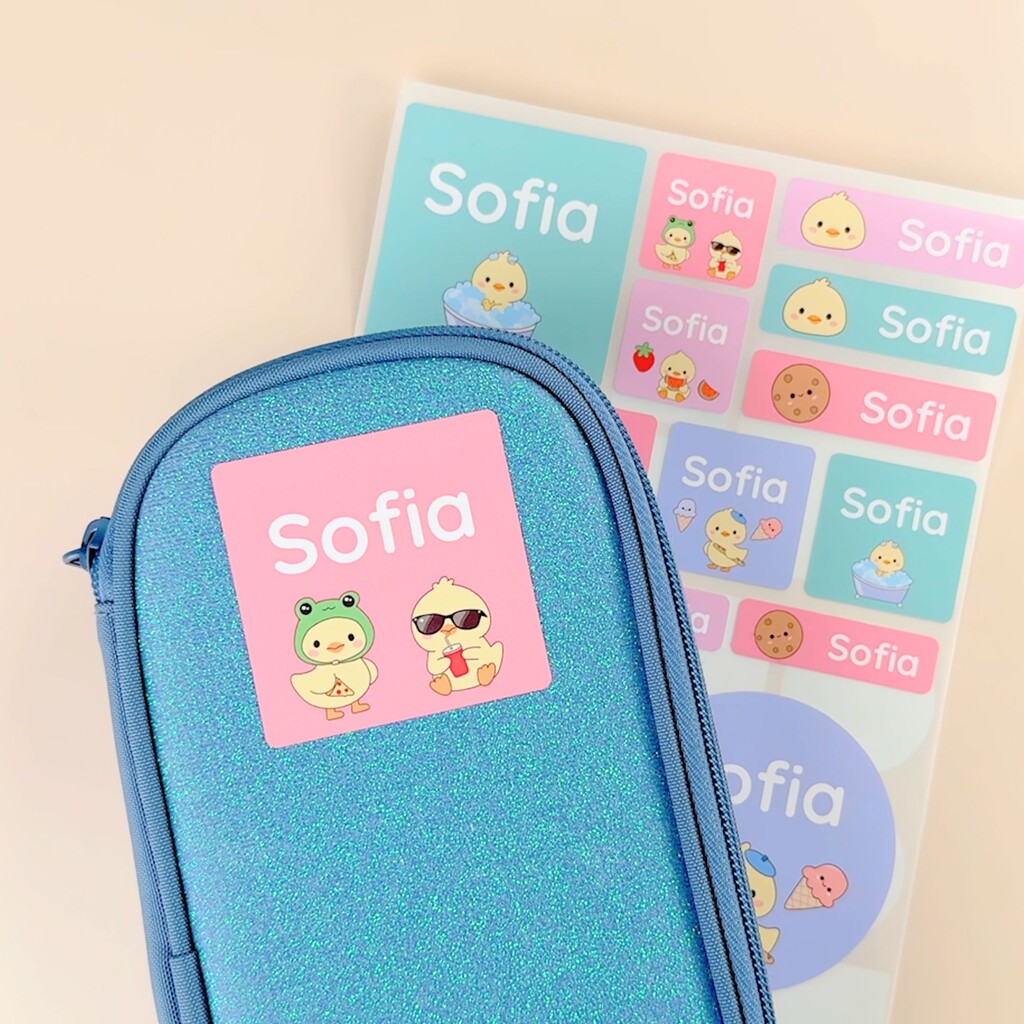 Pencil case with personalised large name labels