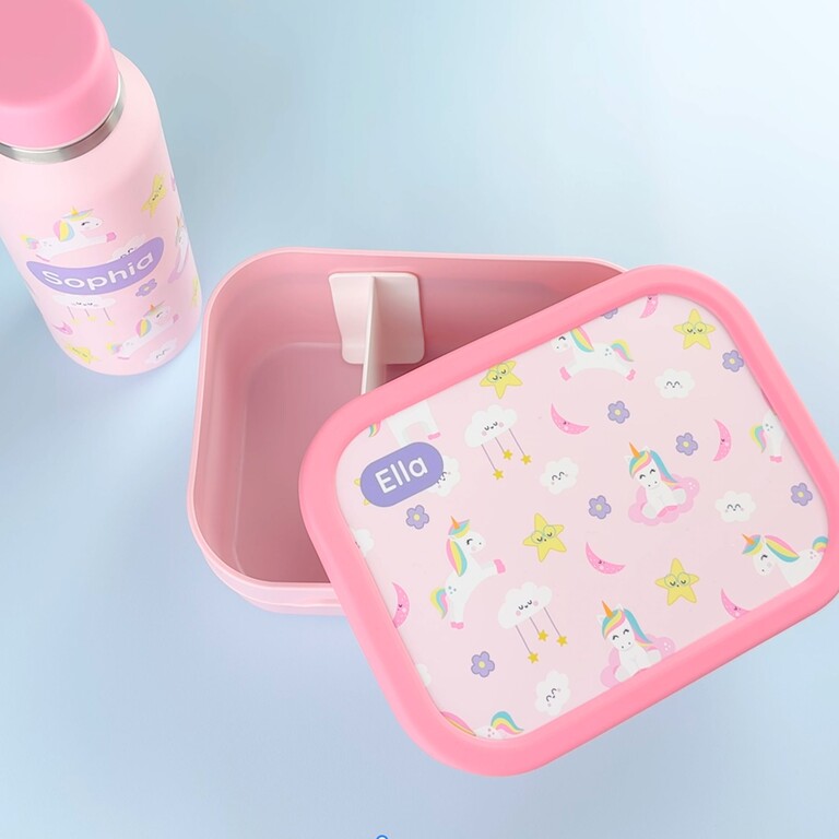 open lunchbox with unicorn design