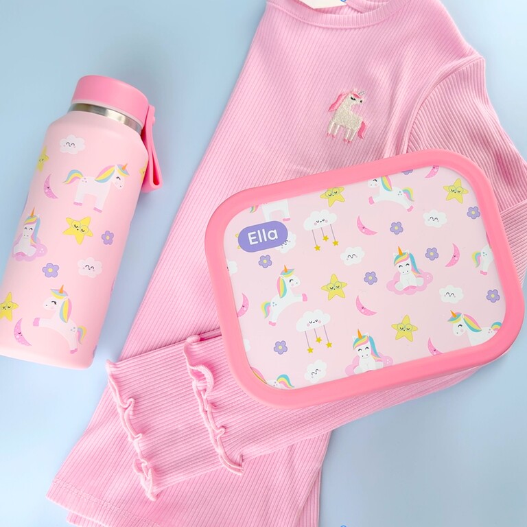 unicorn lunchbox and drinking bottle