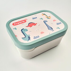 green lunchbox with dinosaurs