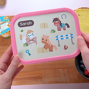 pink lunchbox with horses