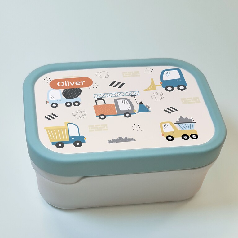 green lunchbox with digger design