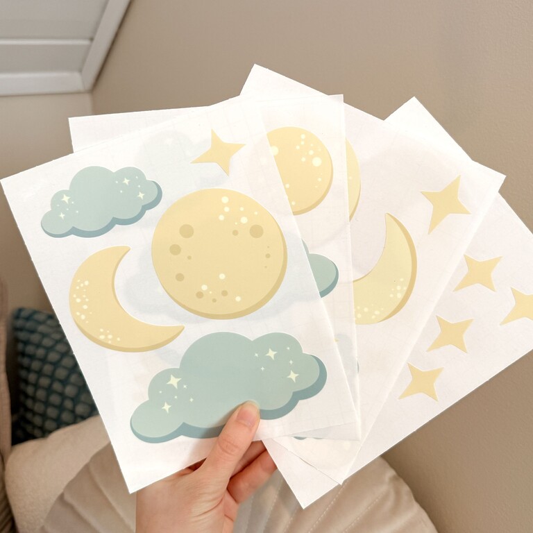 night sky glow-in-the-dark wall stickers in a kids' room