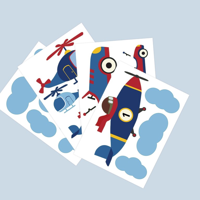 Retro vehicles wall stickers with planes and cars