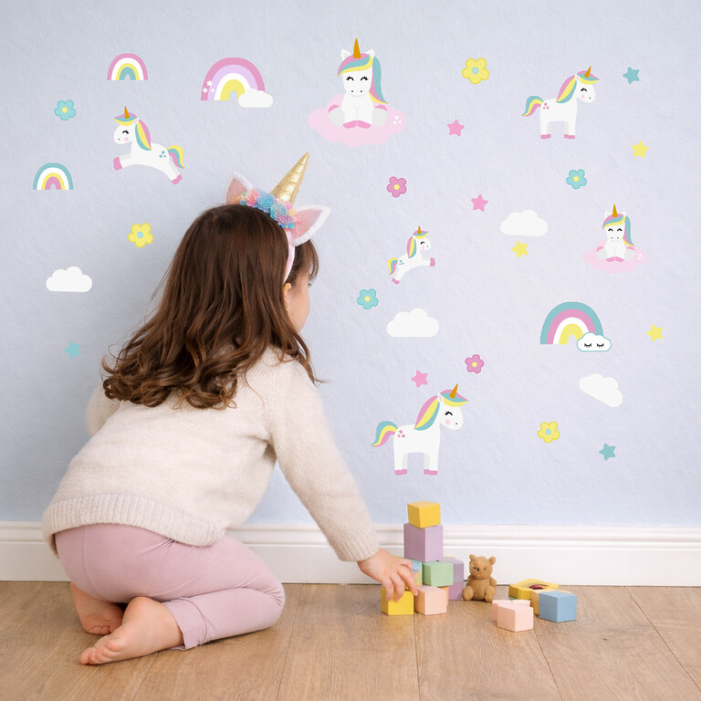 unicorn wall stickers in a kids' room