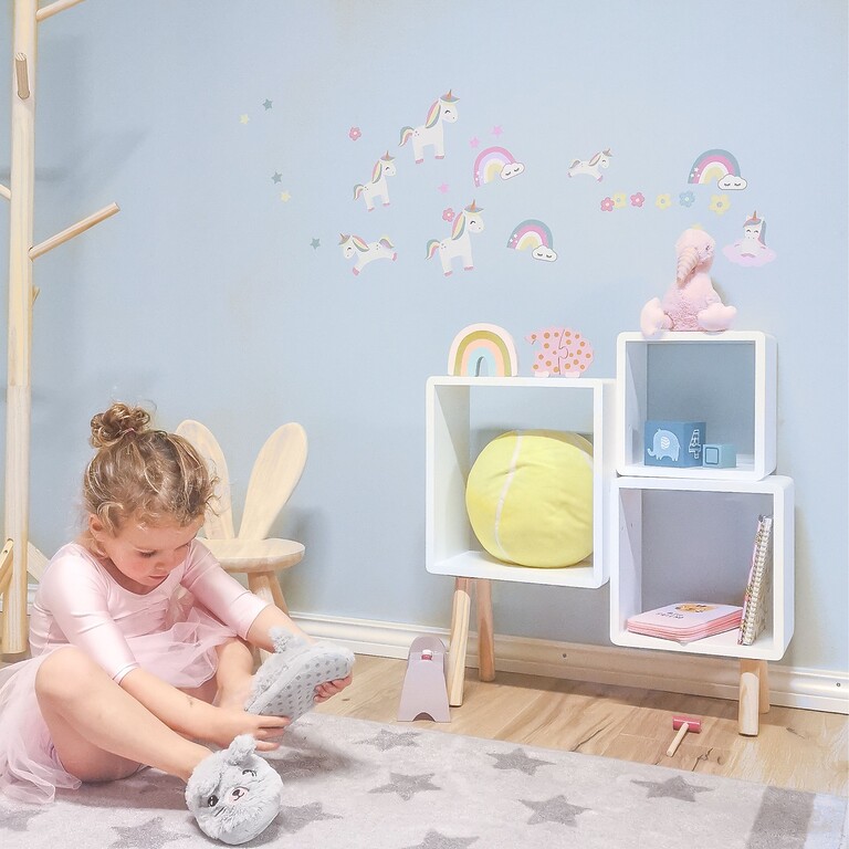 unicorn wall stickers in a girls' room