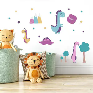 Pink dinosaur wall stickers in a kids' room