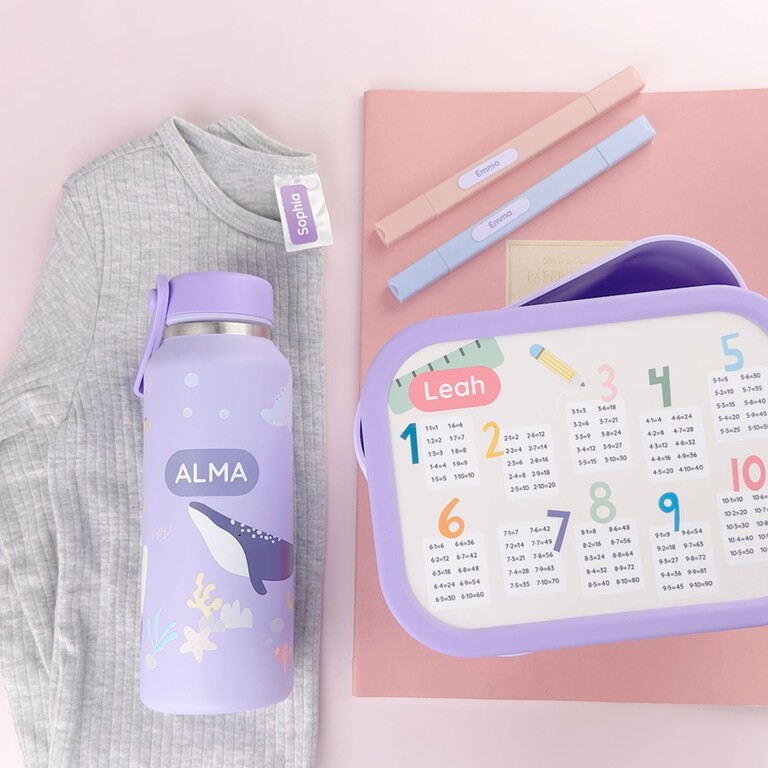 purple lunchbox with times tables