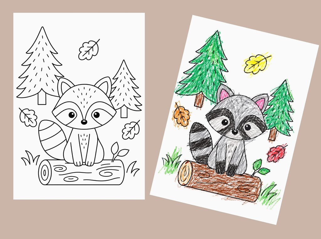 Free woodland animal colouring pages: download, print and get colouring 3 Colouring page with one big raccoon