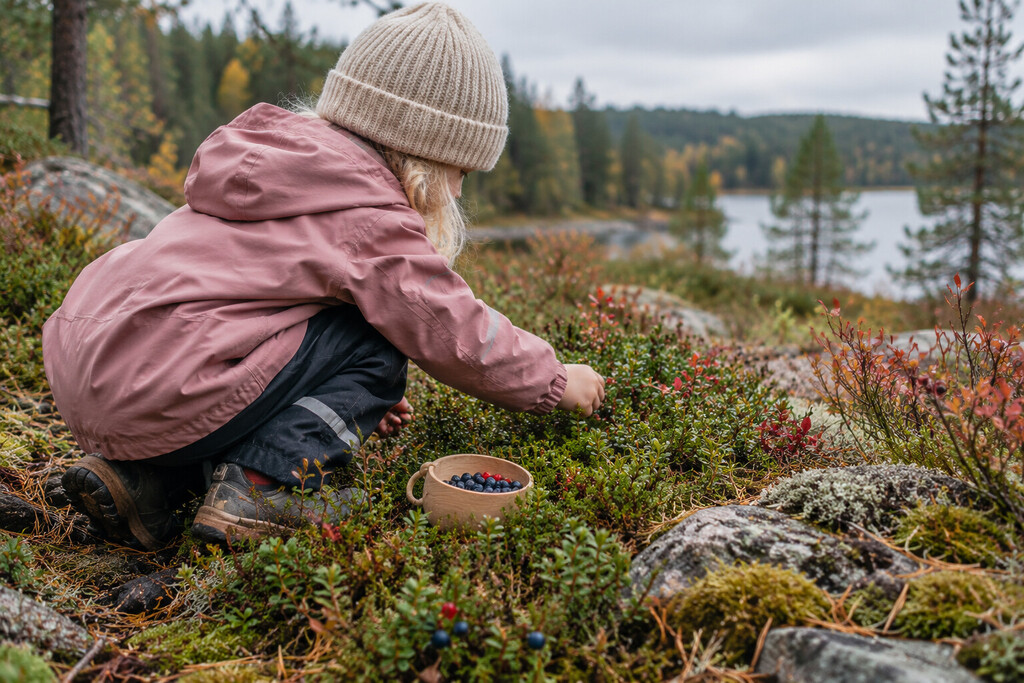 Autumn adventures with kids: easy and delicious food ideas 3 Child picking berries into a small basket by a lake